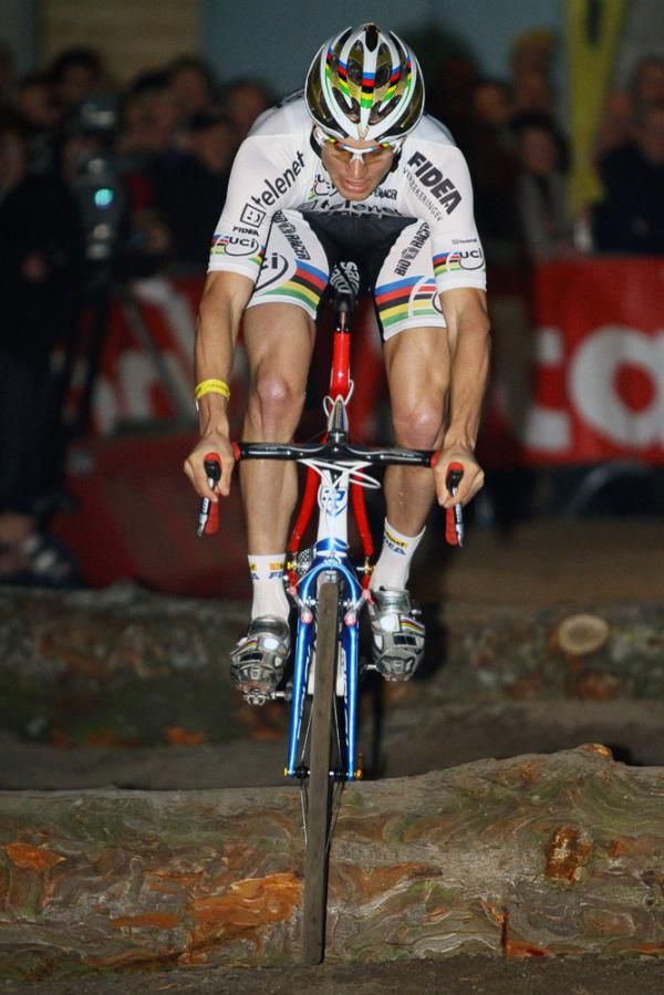 Stybar takes on the natural-themed barriers.