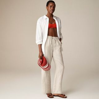 J.Crew, Soleil Pant in Striped Linen