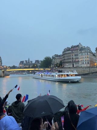 A photo of the French boat during Opening Ceremony of the Olympics in Paris.