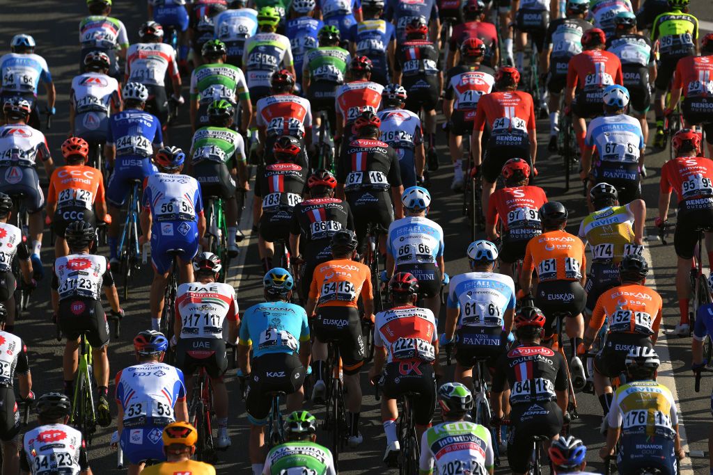 TAVIRA PORTUGAL FEBRUARY 21 Peloton Detail view during the 46th Volta ao Algarve 2020 Stage 3 a 2019Km stage from Faro to Tavira VAlgarve2020 on February 21 2020 in Tavira Portugal Photo by Tim de WaeleGetty Images
