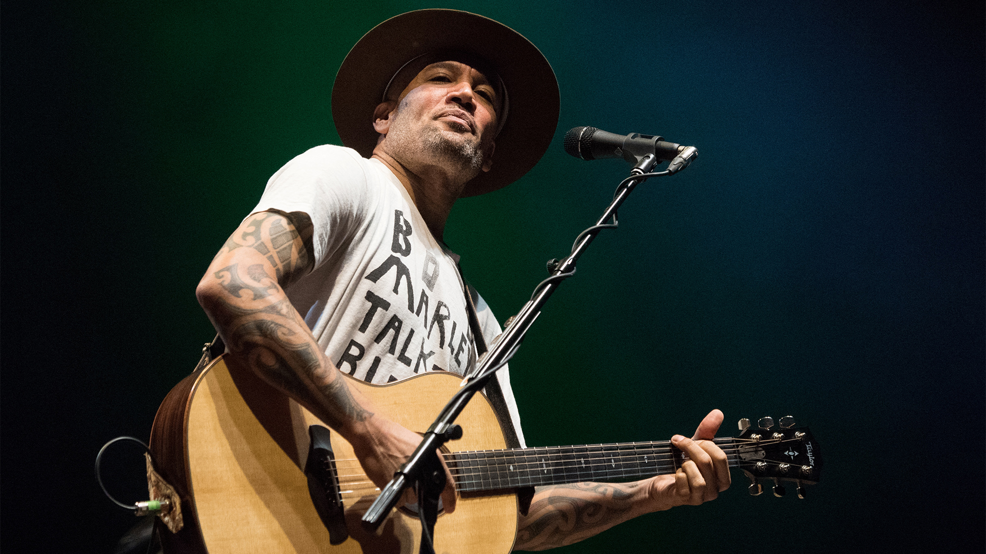 US guitar player and singer Ben Harper performs on stage during the Vieilles Charrues music festival on July 20, 2019 in Carhaix-Plouger, western France.