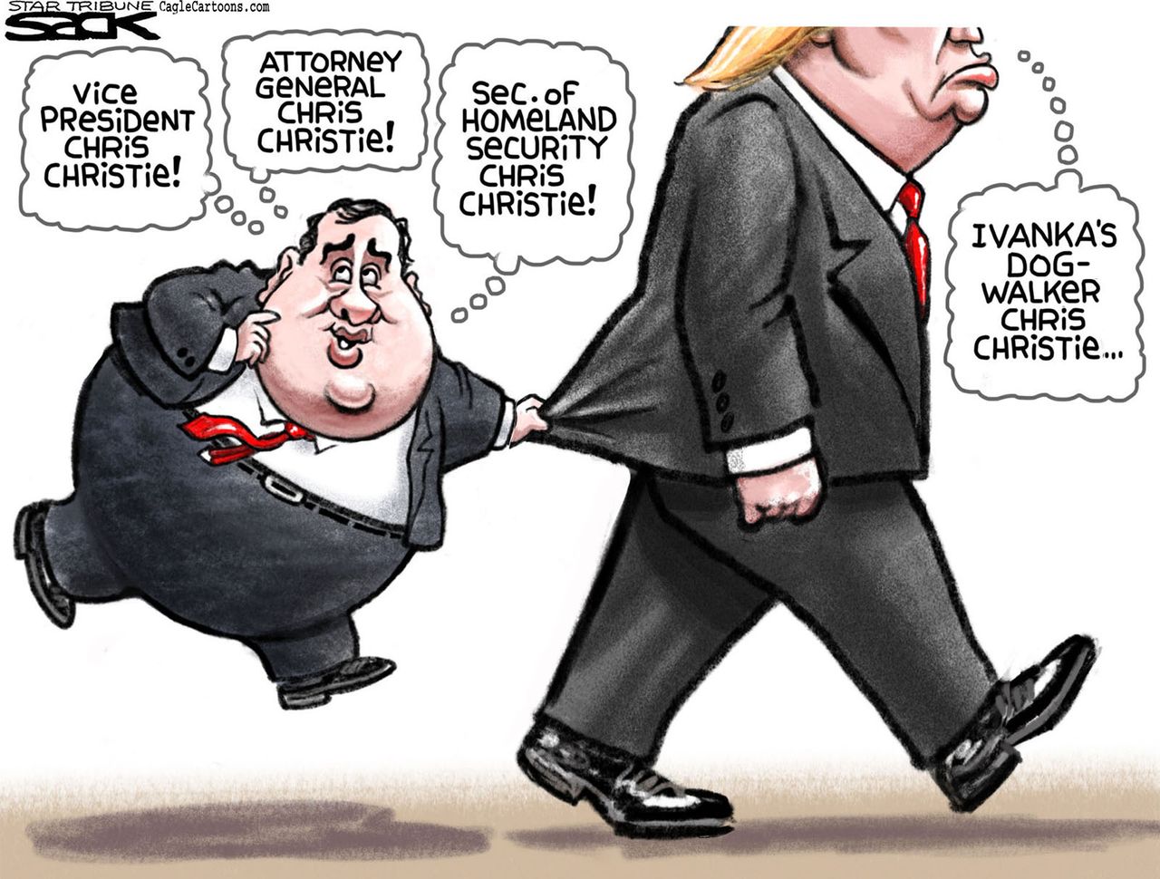 Political Cartoon U.S. Trump Christie 2016