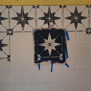 kitchen stencil tiles