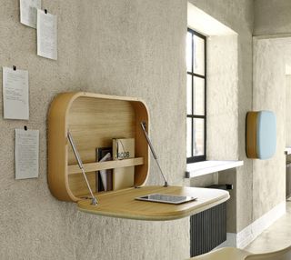 wall hanging office space, with drop down shelf