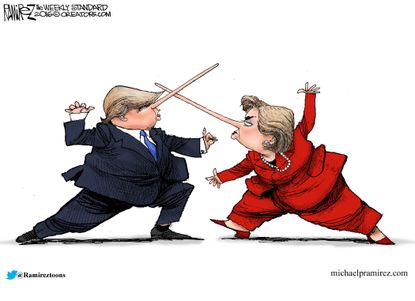 Political cartoon U.S. 2016 election presidential debate