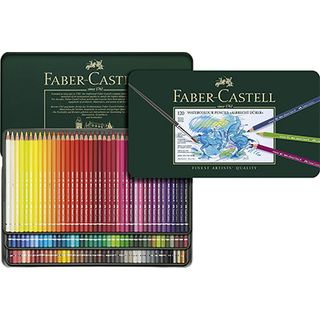 The best watercolour pencils include a dark green tin of colour pencils