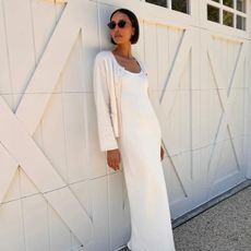 @tylynnnguyen wearing white maxi with ballet flats