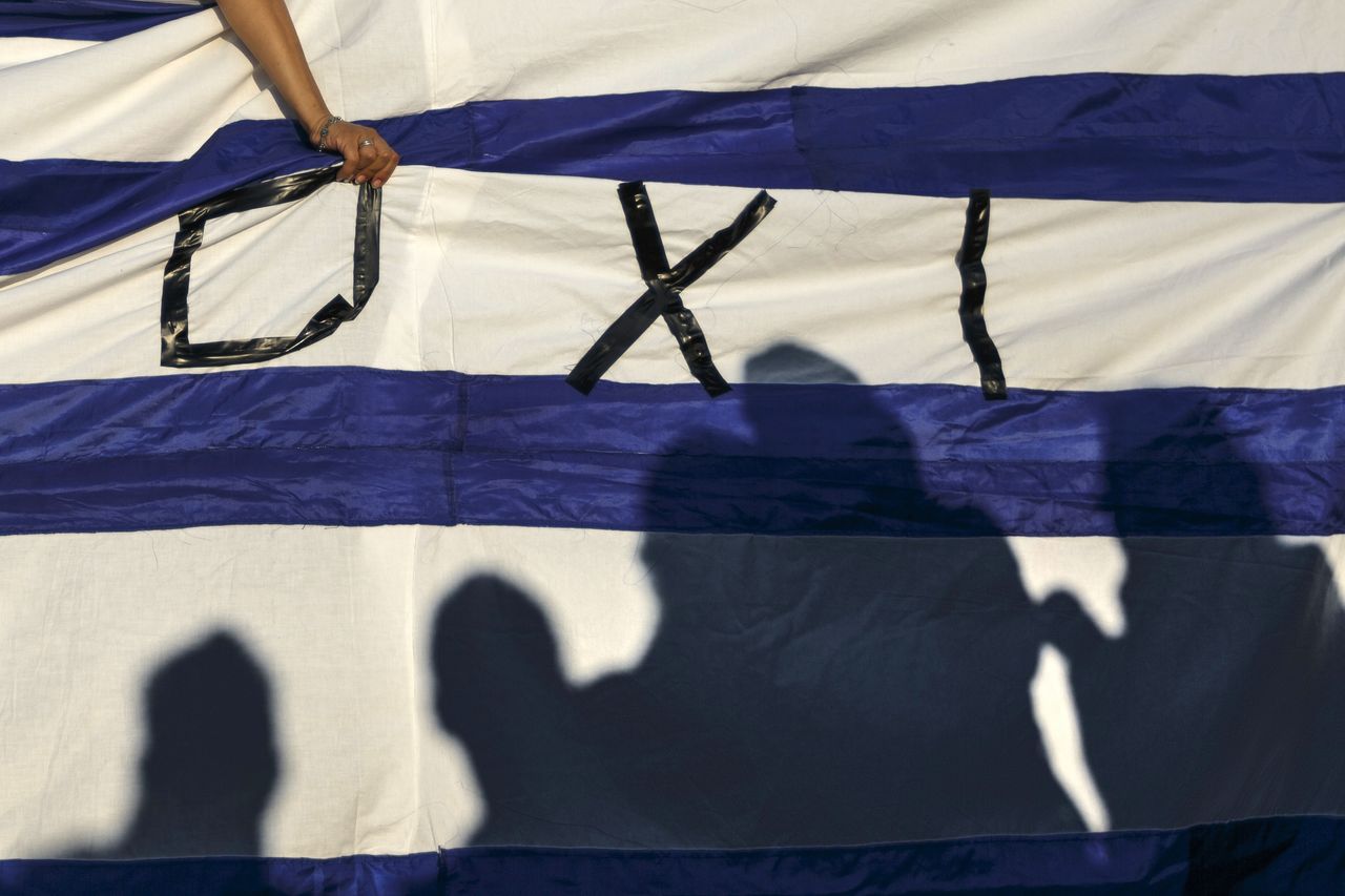 Greek flag with &amp;quot;no&amp;quot; written on it