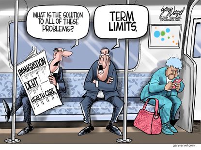 Political cartoon U.S. immigration debt healthcare congress term limits