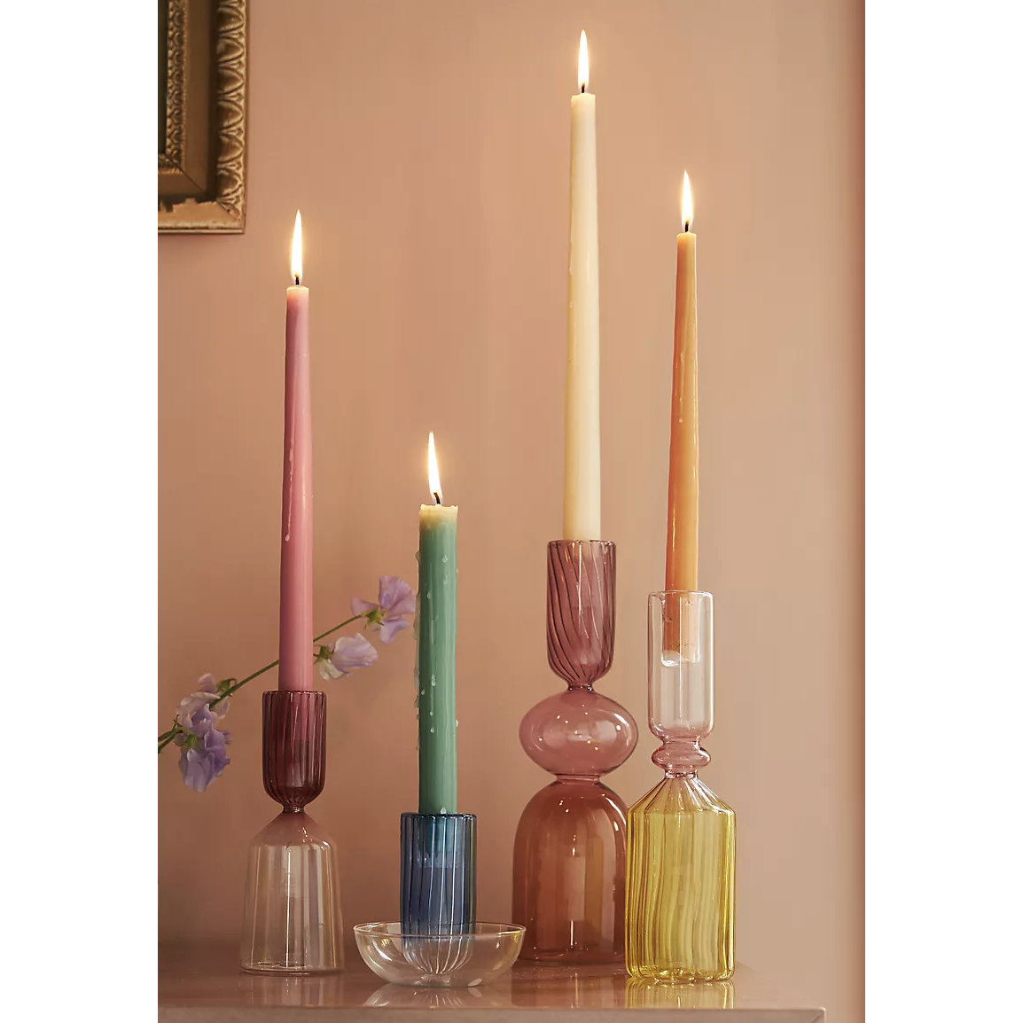 colored glass candle holders