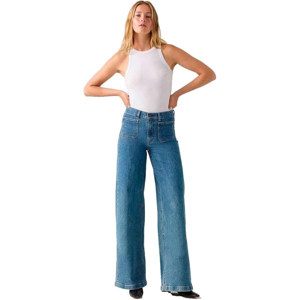 Levi&#039;s Women&#039;s 728 Tailored Hr Wide Leg Jeans, Mosey Mid Stone, 27w X 32l