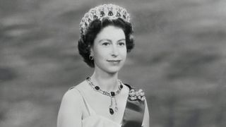 Queen Elizabeth is shown in a royal command portrait