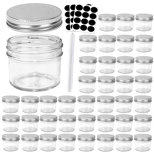 Betrome 4 Oz Clear Glass Mason Jars With Silver Metal Lids, 40 Pack 113ml Round Canning &amp;amp; Jelly Jars Small Spice Jars for Herb,jelly,jams, for Kitchen Storage