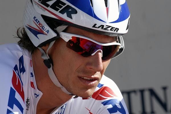 Katusha's Filippo Pozzato about to head into the fire.