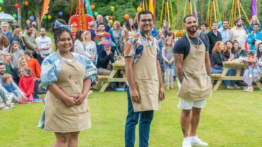 Syabira, Abdul, and Sandro in The Great British Bake Off final 2022