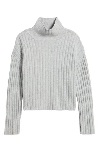 Open Edit, Women's Cotton Blend Rib Funnel Neck Sweater