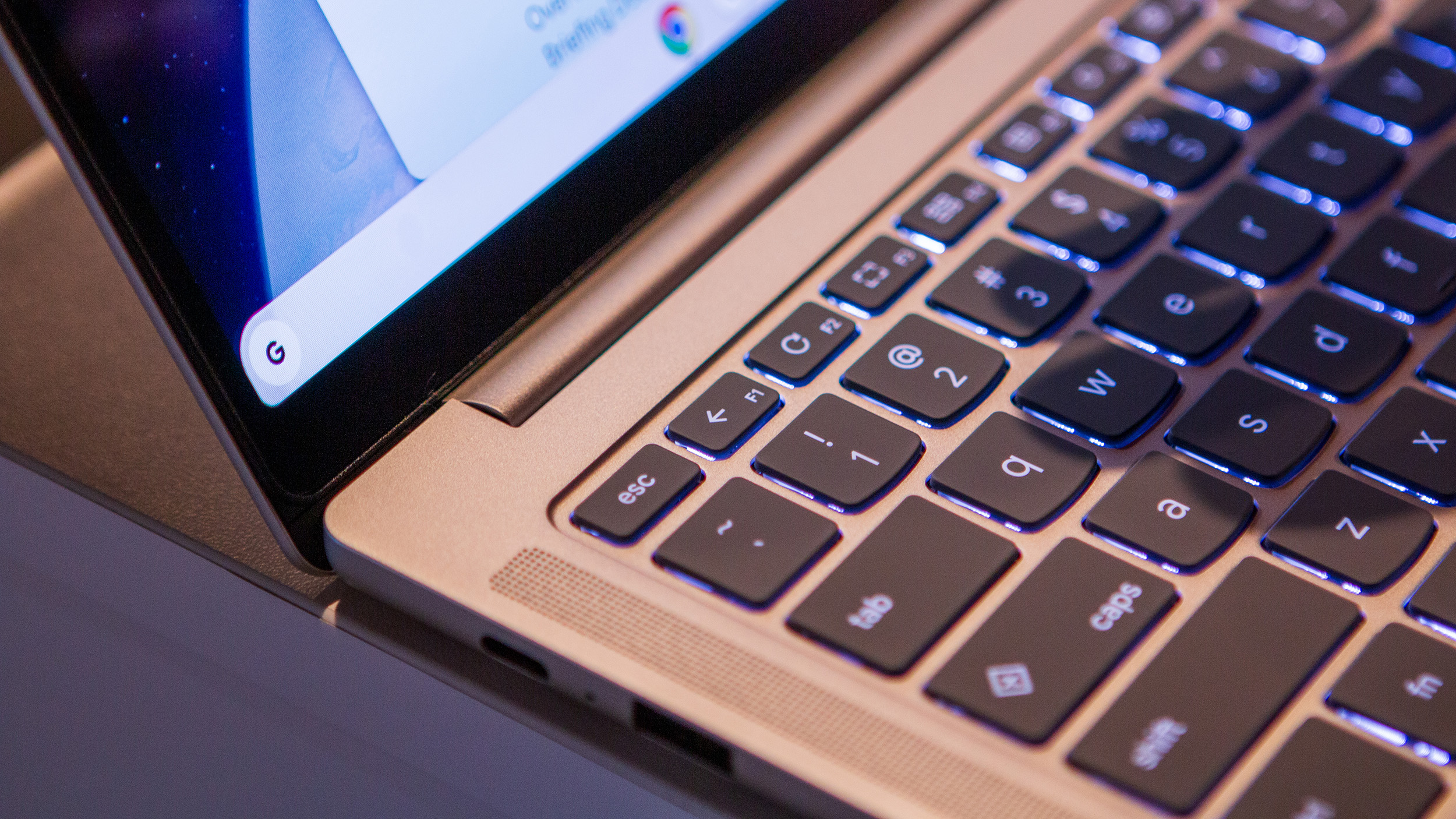 Close-up on Lenovo Chromebook Plus 14 keyboard