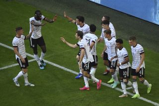 Germany celebrate scoring against Portugal