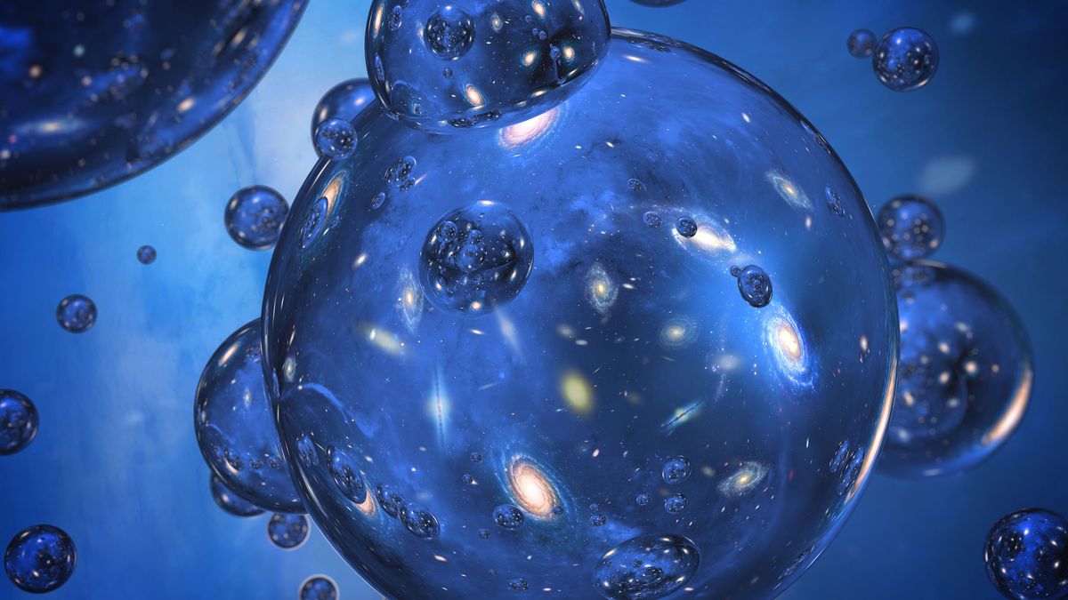 This illustration shows what a multiverse of bubble universes might look like.