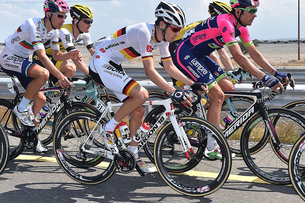 German champion Emanuel Buchmann rides in the group during stage 2 in Oman.