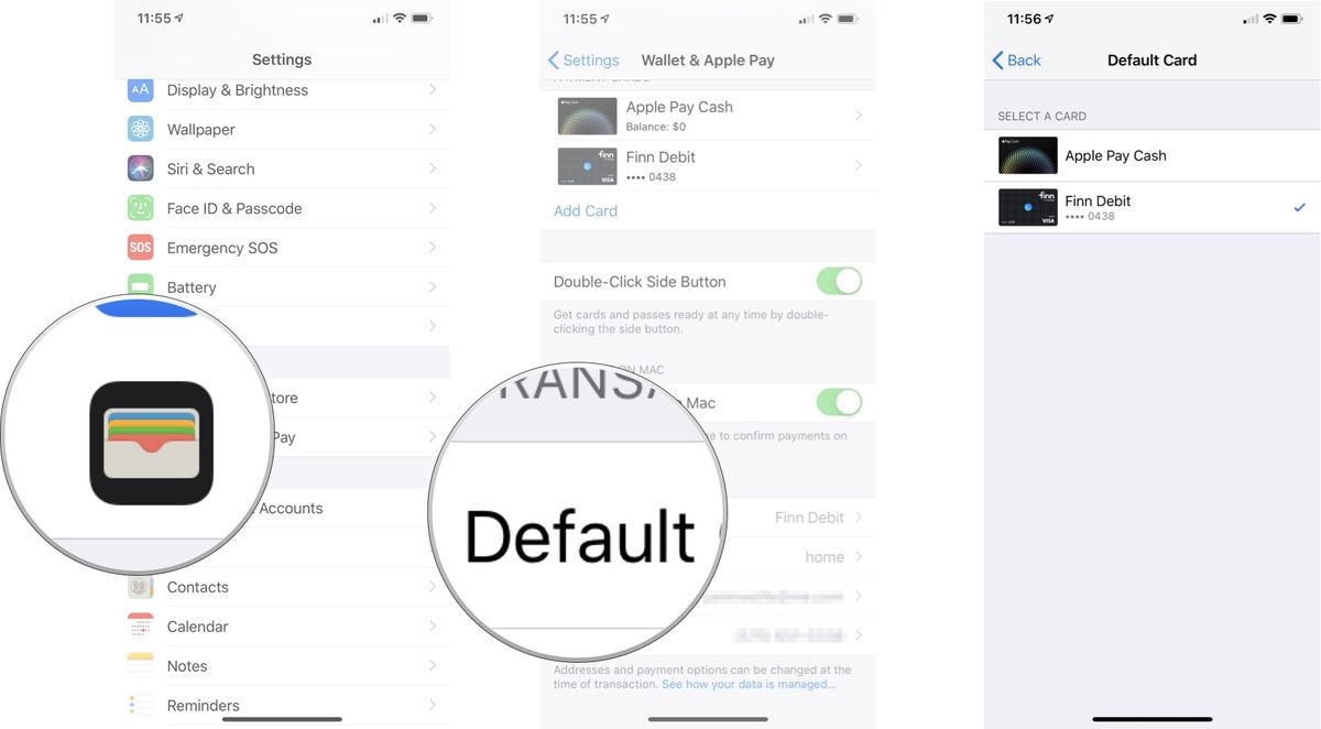 how to set default payment card on apple pay