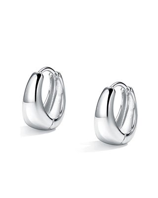 Me&Hz, Sterling Silver Plated Small Chunky Hoop Earrings Silver Teardrop Earrings for Women Tiny Tear Drop Earrings Dupes Statement Thick Huggie Hoop Earrings Hypoallergenic Lightweight