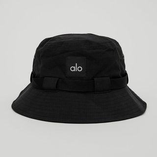 alo yoga black bucket hat with logo
