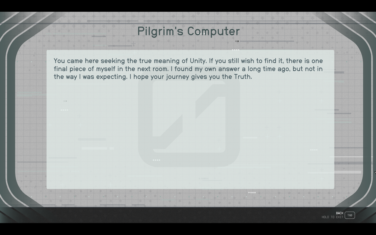 The pilgrim's computer informs the reader