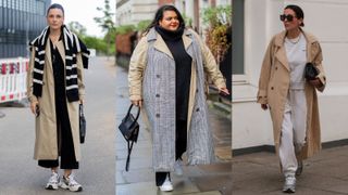 street style influencers showing how to style a trench coat for the weekend