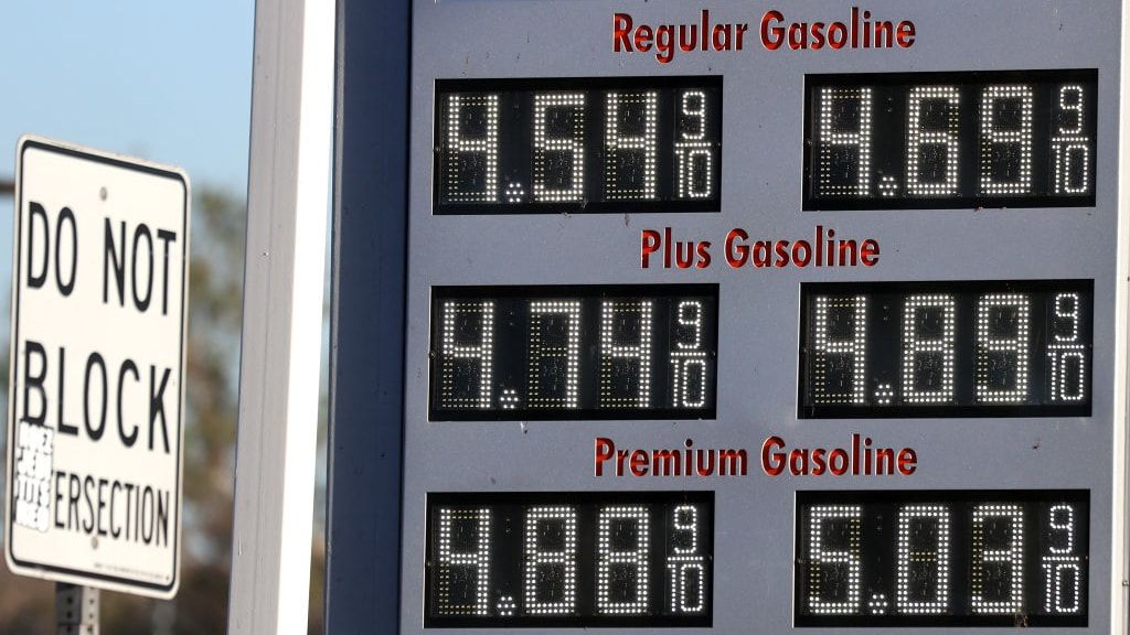 A sign showing gas prices in Los Angeles.