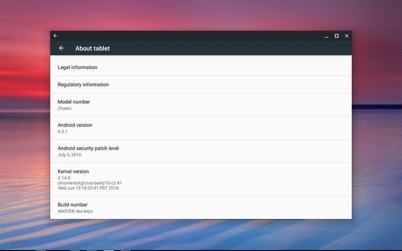 Chrome OS about Android