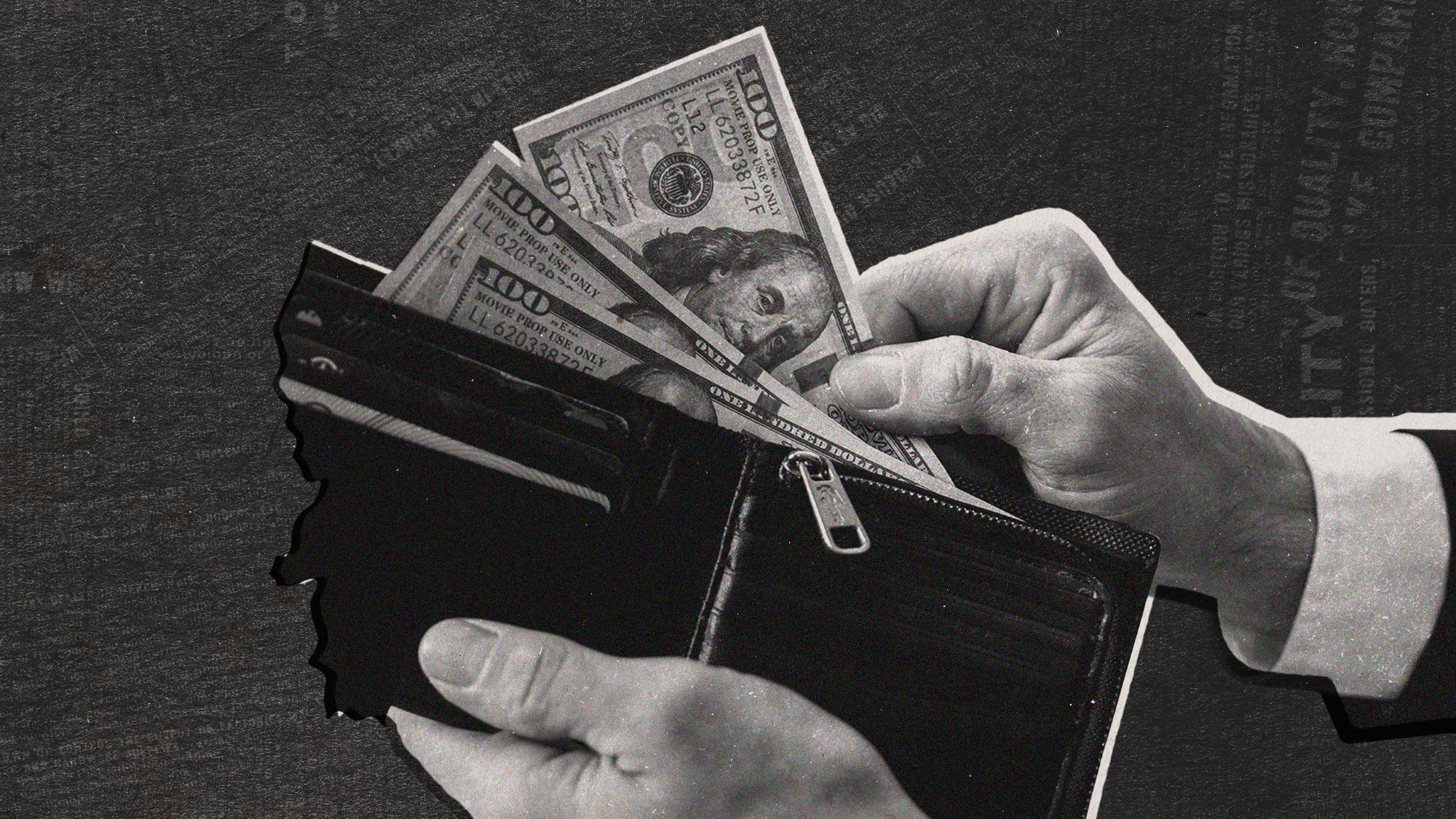Photo collage of hands taking money out a wallet shaped like Montana