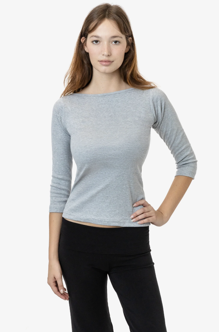 Los Angeles Apparel, 43044 - Baby Rib 3/4 Sleeve Boatneck Top