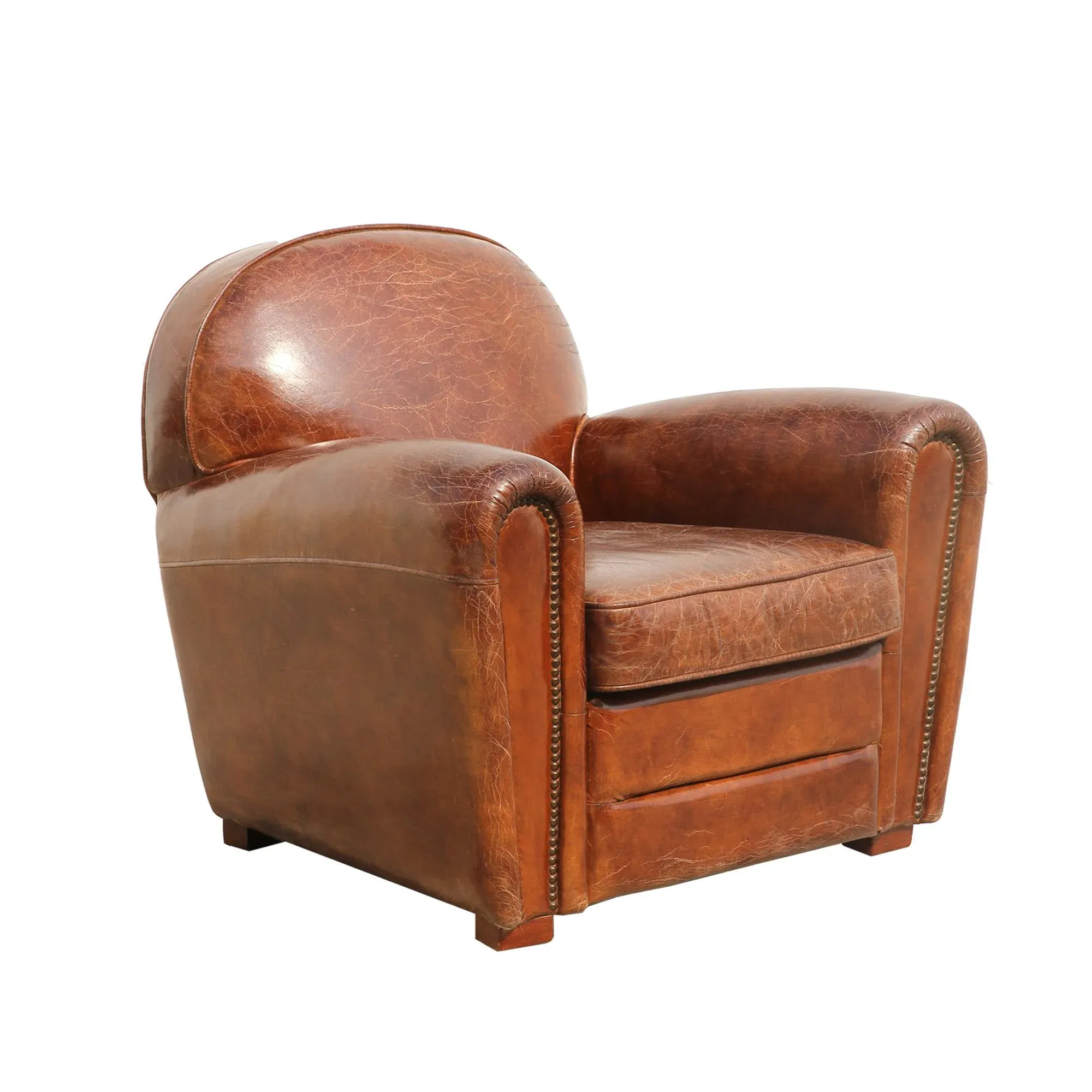 Pasargad Brown Leather Paris Club Chair
