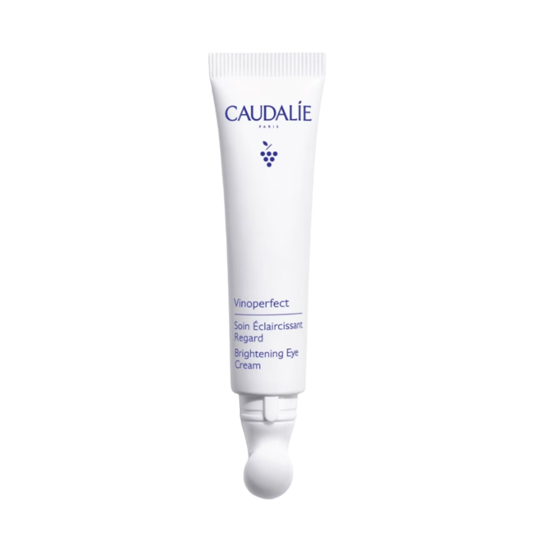 A product shot of the Caudalie Vinoperfect Brightening Eye Cream, on a white background