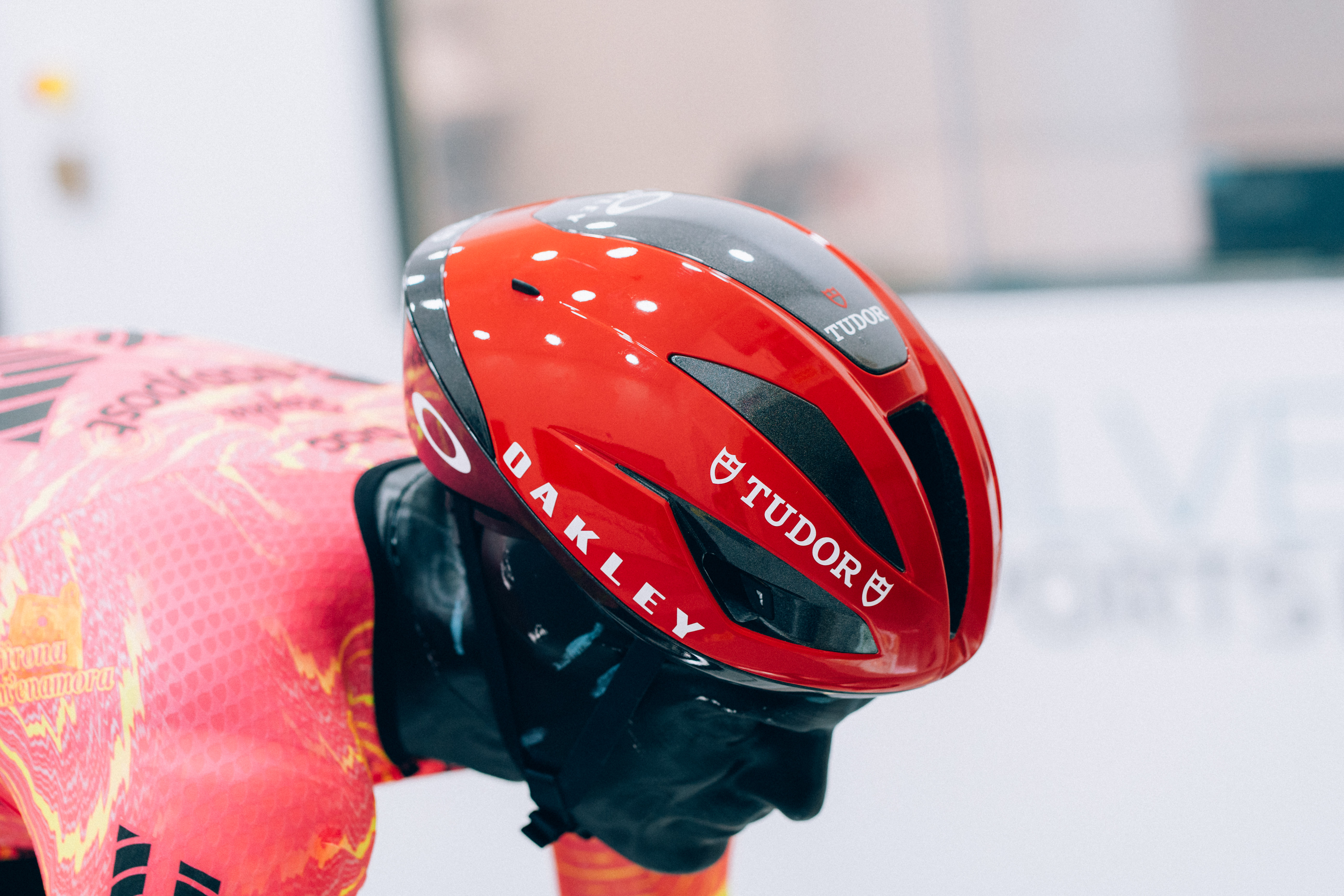 A close up of helmets being tested in the wind tunnel