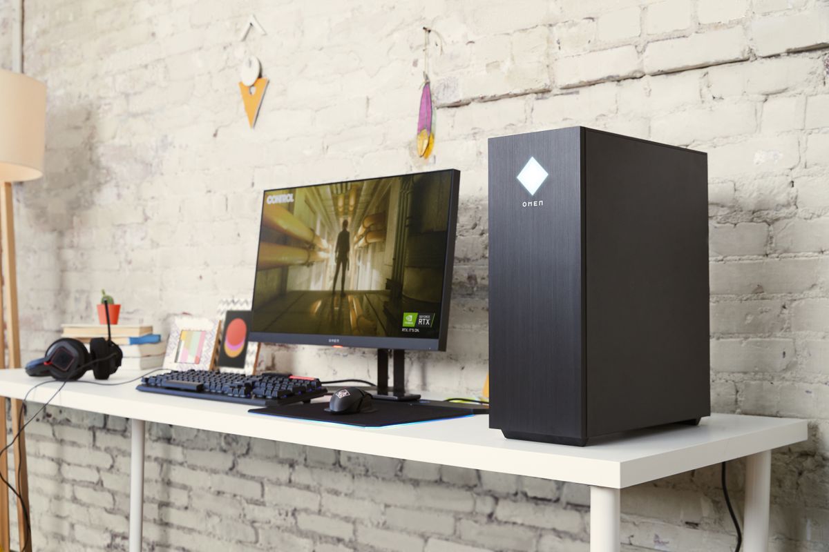 An HP Omen 30L gaming desktop.