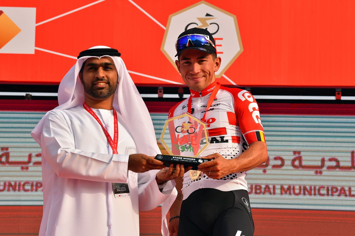 Caleb Ewan receives his prizes