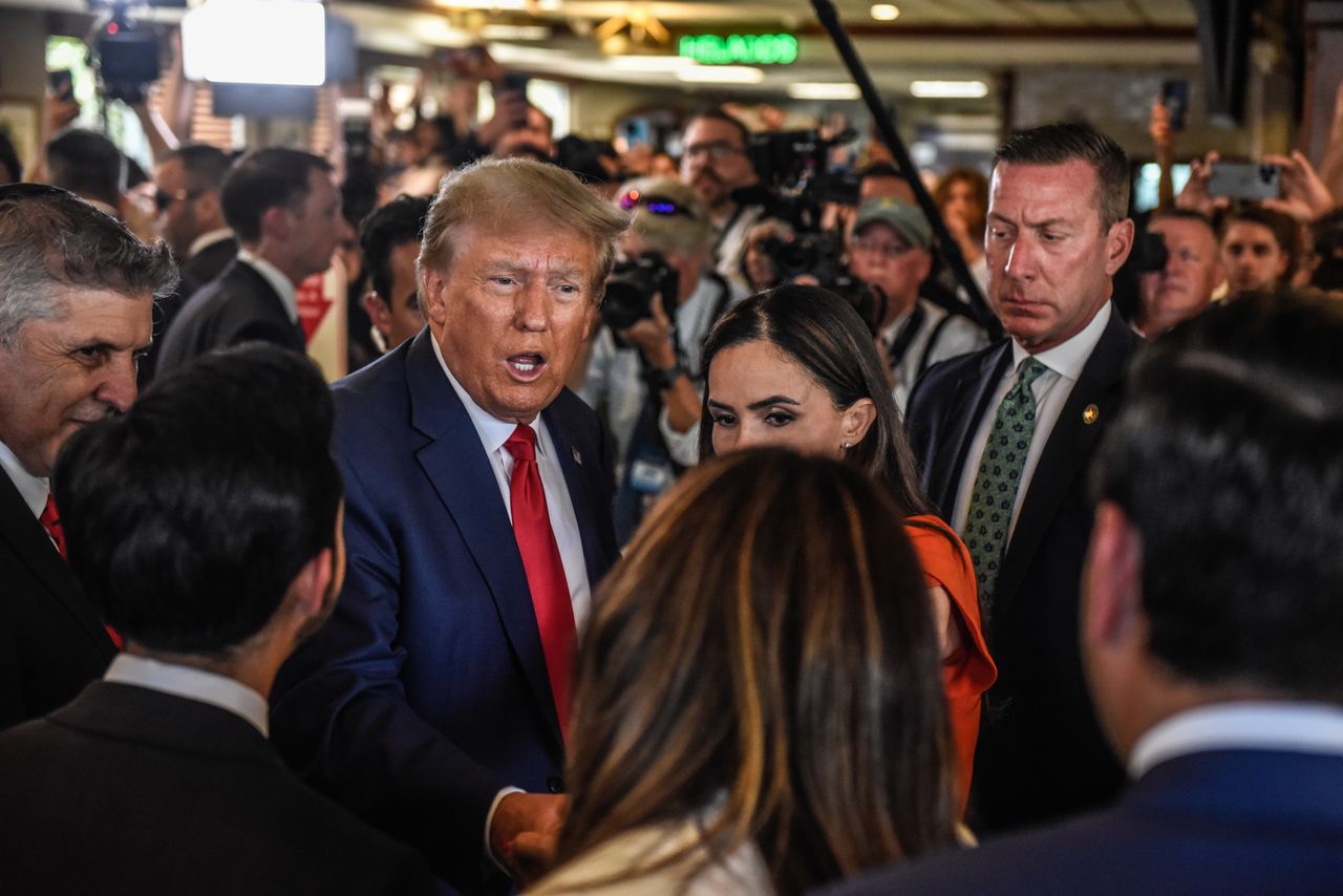 Trump speaks to reporters