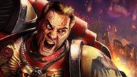 WH40K: Dawn of War key art (detail) - closeup of a Space Marine yelling at someone just off-screen