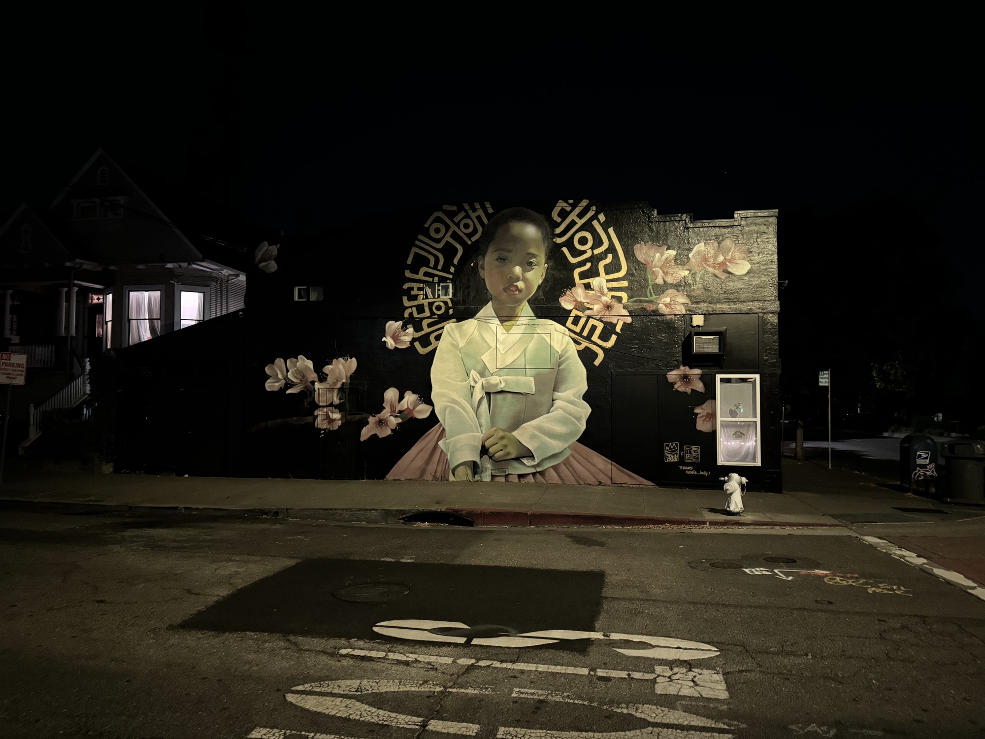 mural of young girll photo taken at night by iPhone 15 Pro