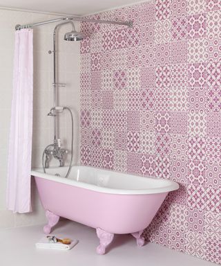 pink bathroom with pink bath