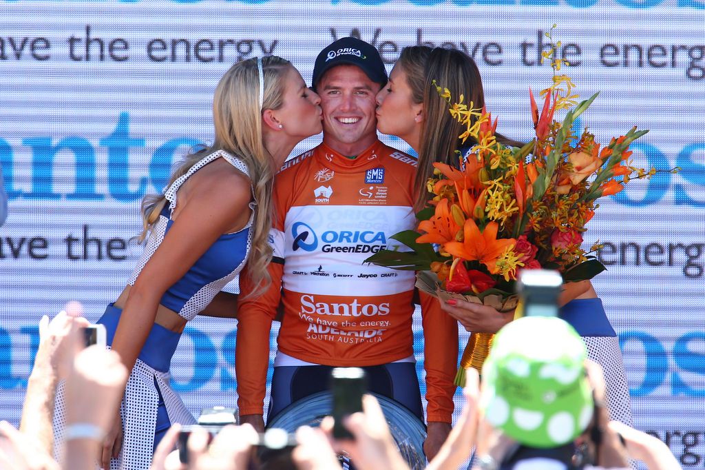 Simon Gerrans is well accustomed with the podium celebrations at the Tour Down Under