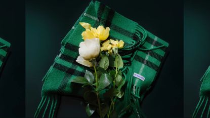 Burberry christmas gifts green checked scarf with roses on top