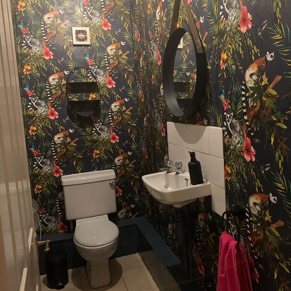 This cloakroom makeover with lemur wallpaper cost the owner under £100 ...