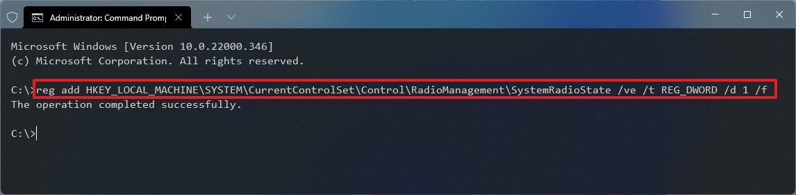Windows 11 enable Airplane mode command