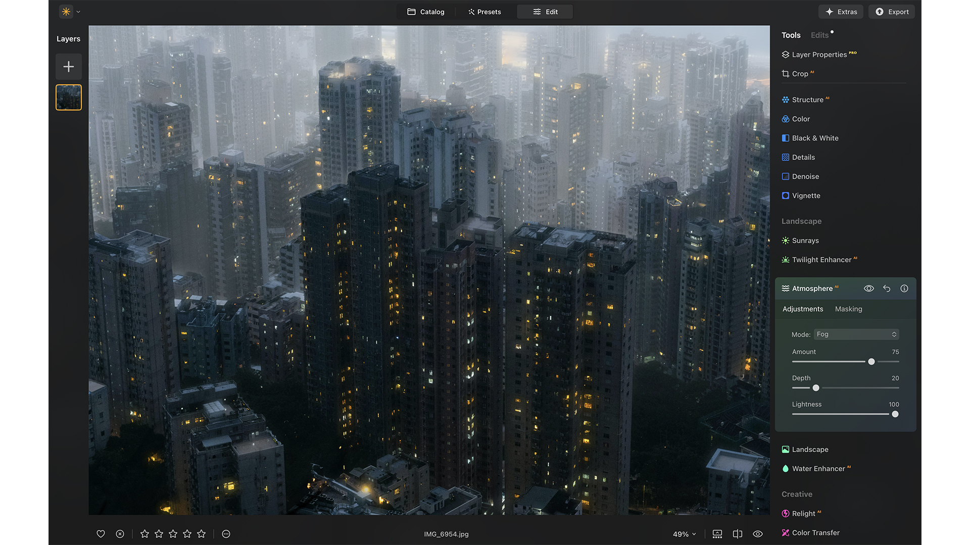 Some still shots of Luminar being used on a desktop PC.