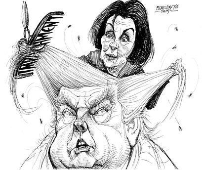 Political Cartoon U.S. Pelosi Trump Hair