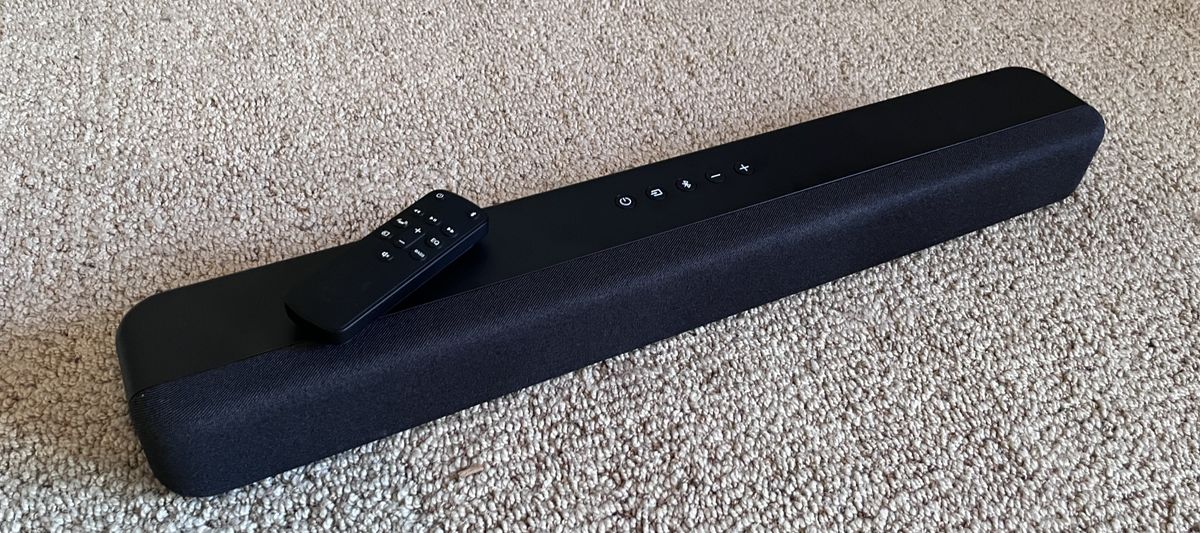 Amazon Fire TV Soundbar on white rug