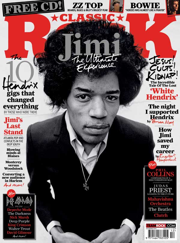 The cover of Classic Rock 217, starring Jimi Hendrix